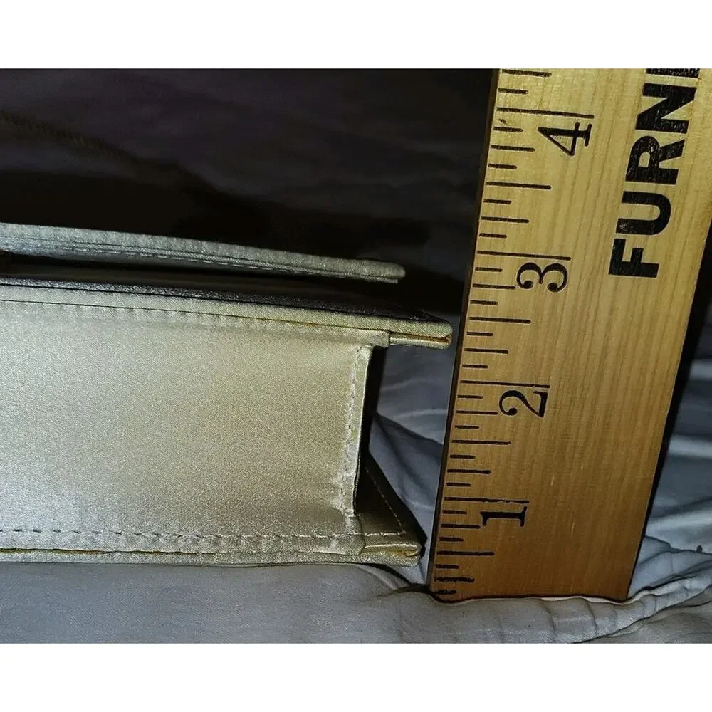 NWOT 100% Pure Silk Champagne Gold Flap Evening Clutch Crossbody Bag Tassel
